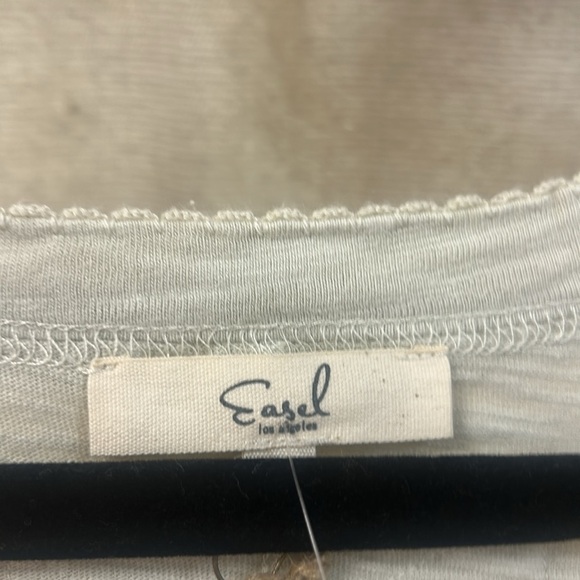 Ecru Crochet Trim Long Sleeve Henley Top - Easel - Picture 3 of 6